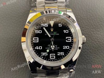 High Quality Replica Rolex Air-King Silver 316 stainless steel strap Black Face Dial Silver Bezel Men Watch 41*10mm
